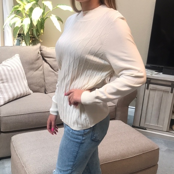 Allison Daley Ribbed Knit Sweater Size Large Cream Pullover - Picture 11 of 11